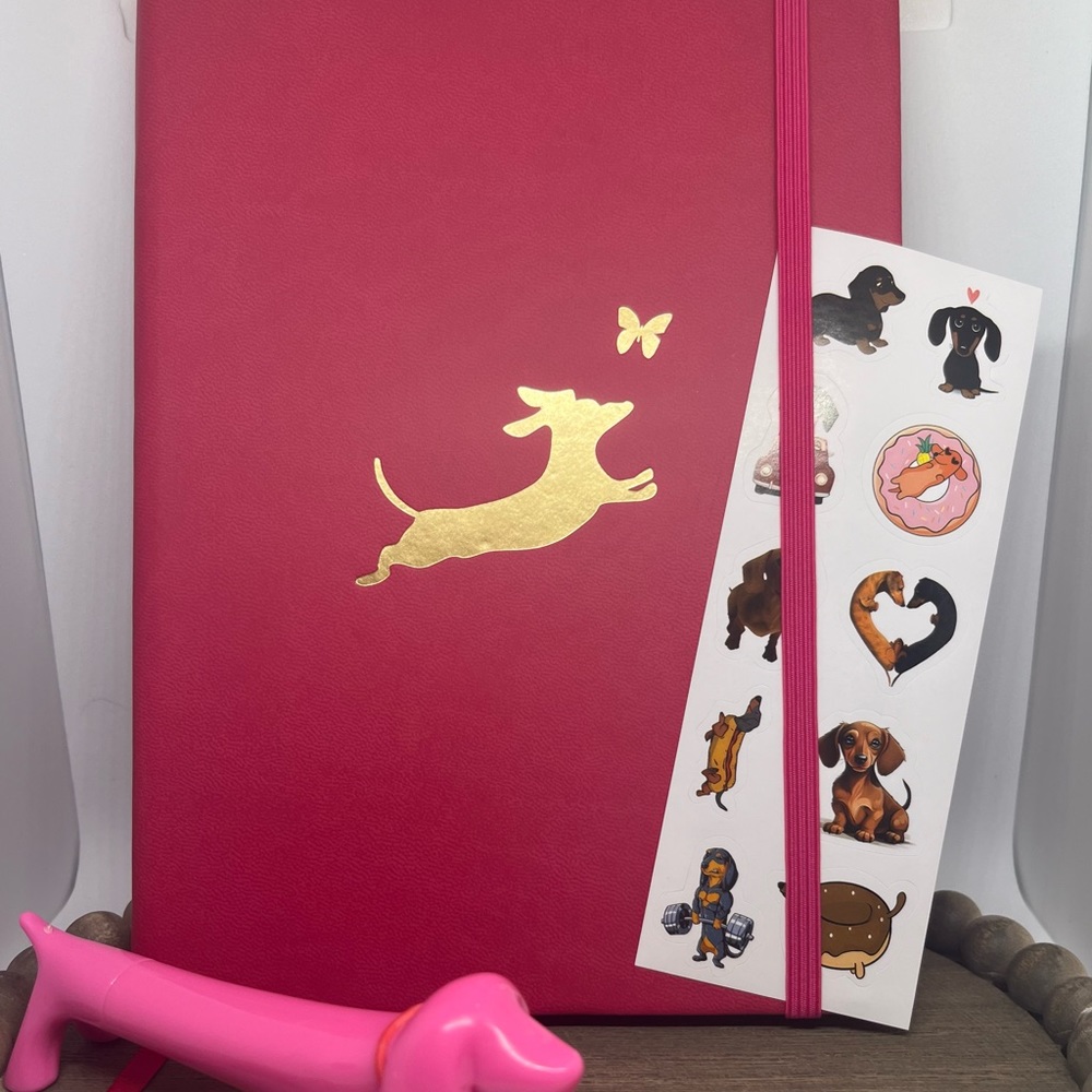 Dachshund 80 page lined journal with pen and stickers new